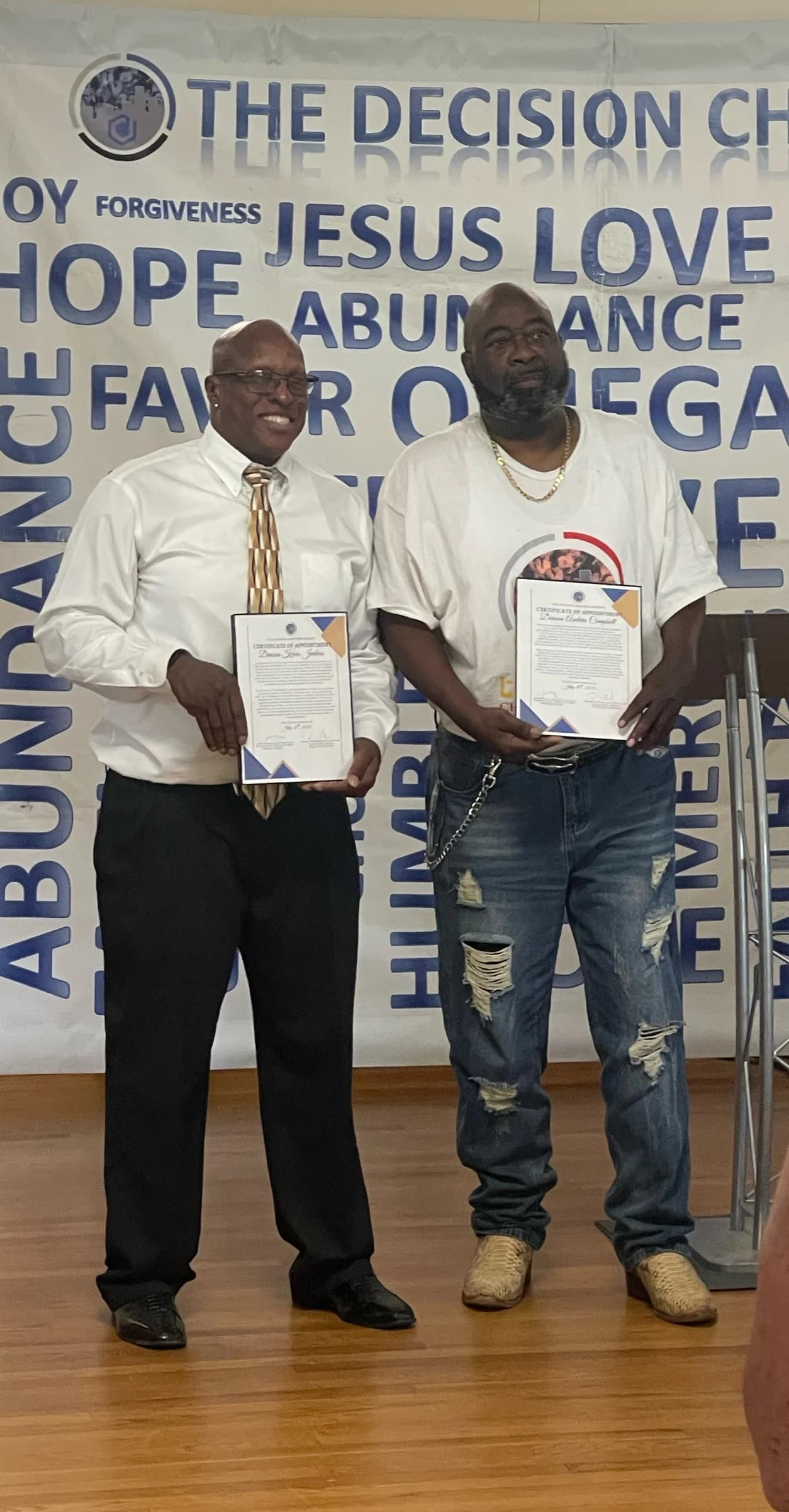 Church members recognized with the pastor at The Decision Christian Assembly